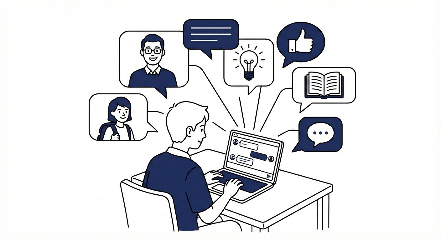 Student engaging with teachers and peers in an online learning community